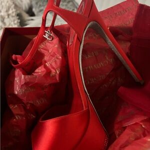 Rene Caovilla Platform Red Satin Heels